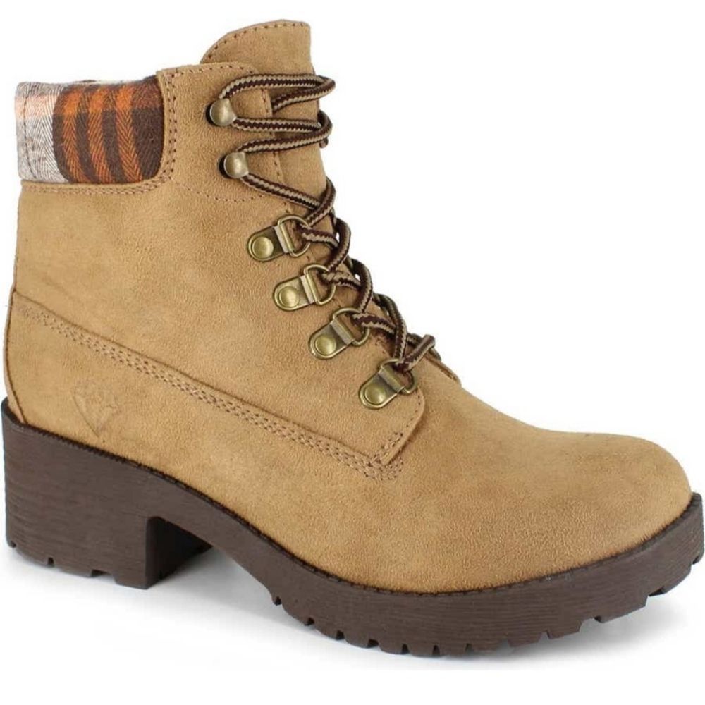 Plaid Cuff Lug Sole Combat Boot